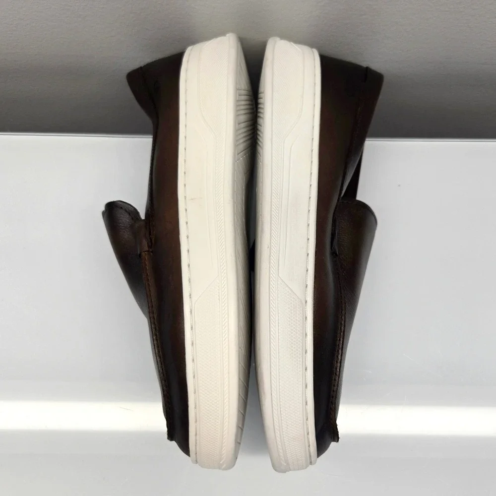 Leather Loafer Sneakers Men 10 Luggage Brown Moc Toe Slip On Quiet Luxury NWT